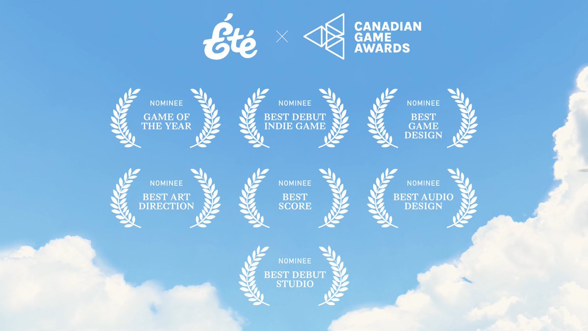 Été has been nominated for Game of the Year and Best Debut Game at the @CGameAwards! 

... As well as for Best Art Direction, Game Design, Soundtrack, Audio Design, and Impossible for Best New Studio! Thanks and best of luck to all other nominees!