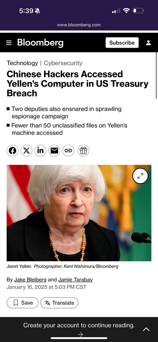 Wow. Breaking new info about the US Treasury hack.

Yellen’s computer was accessed as part of the Chinese hacking campaign.
