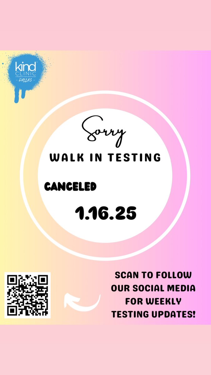 KindTestingDTX's tweet image. hey DTX besties, there’ll be no walk-in testing tonight. we’ll be back for walk-ins Tuesday 1/21 at 6pm!