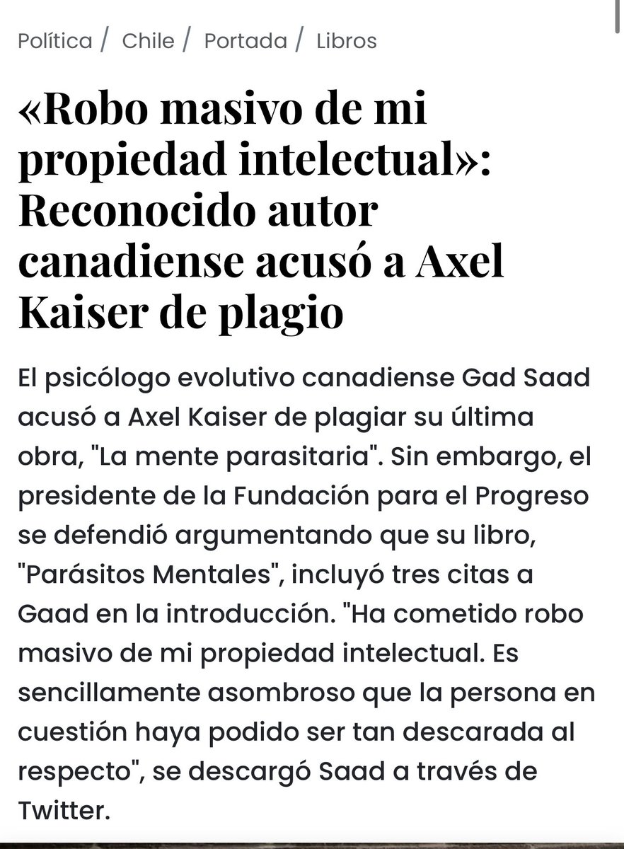 migueldelrioabg's tweet image. El psicólogo evolutivo Gad Saad, acusó de plagio el pasado 10 de Diciembre al nuevo asesor económico de Vicky Dávila, Axel Káiser,  por su reciente trabajo investigativo. “ Ha cometido robo masivo de mi propiedad intelectual”. Asesores de nivel.