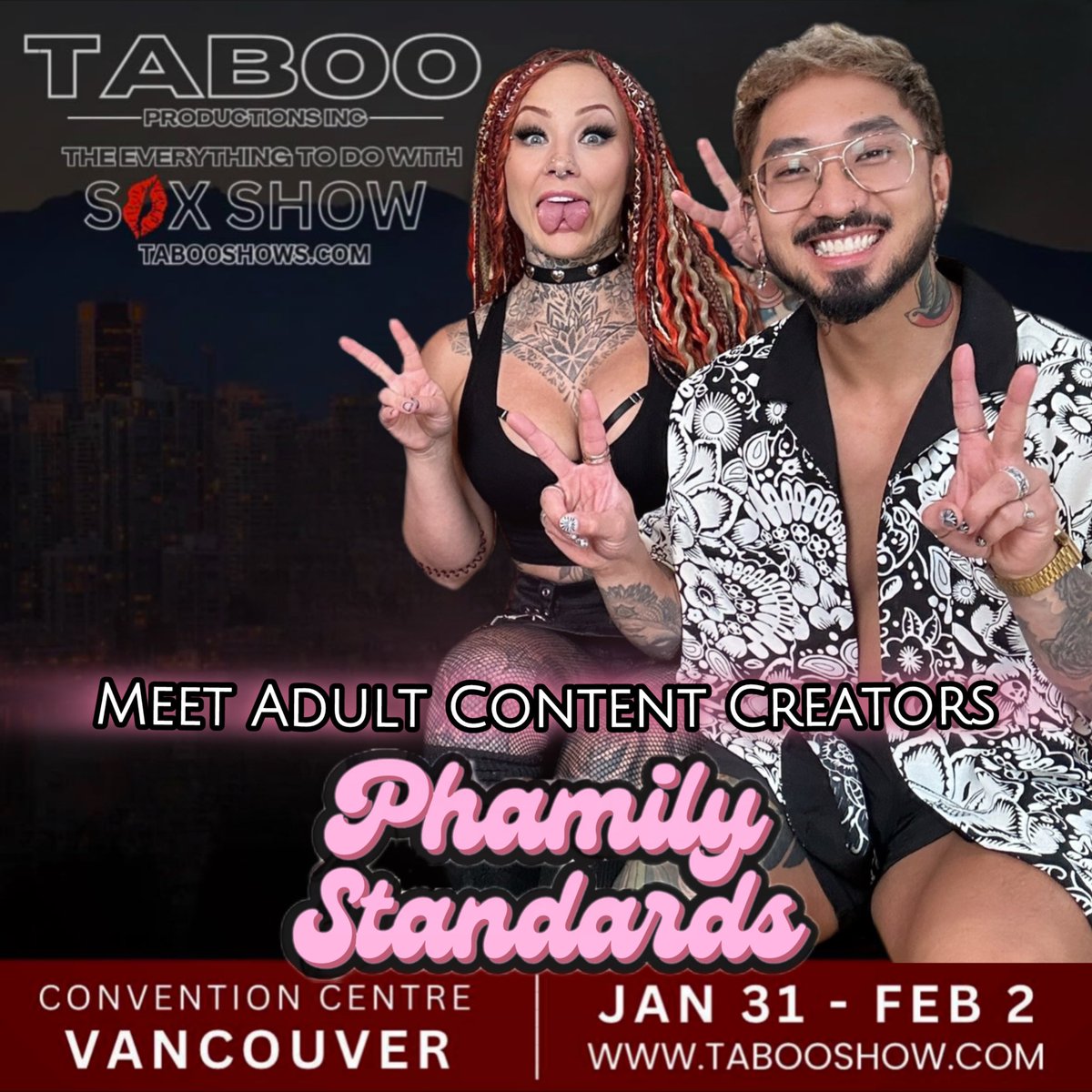 COME MEET US!!
Jan 31- Feb 2 at the Vancouver Taboo Show! 
<a href="/thetabooshow/">The Taboo Show</a> 
Stop by our booth to say hi, shop some brand new merch, or even take a pic with us! 

Be sure to purchase your tickets now at 
showpass.com/vancouvertaboo/