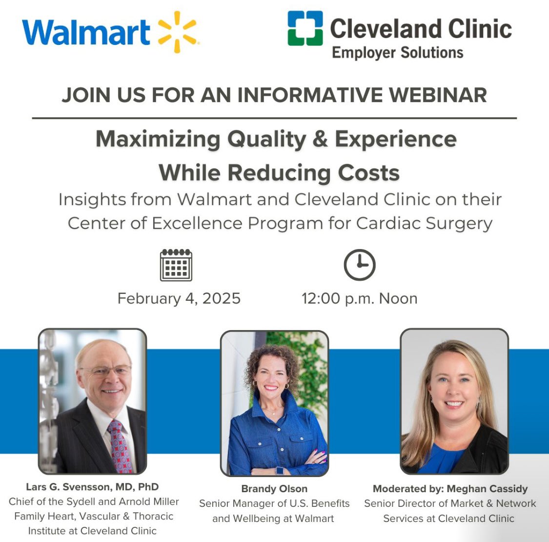 Cleveland Clinic Heart, Vascular & Thoracic (@cleclinichvti) on Twitter photo What if better health outcomes, lower costs & an enhanced employee experience could go hand-in-hand?
Join experts from <a href="/ClevelandClinic/">Cleveland Clinic</a> & <a href="/Walmart/">Walmart</a> to explore the Cardiac Center of Excellence program & its impact over the past decade.
Link to register: …izingqualityexperience.splashthat.com What if better health outcomes, lower costs & an enhanced employee experience could go hand-in-hand?
Join experts from <a href="/ClevelandClinic/">Cleveland Clinic</a> & <a href="/Walmart/">Walmart</a> to explore the Cardiac Center of Excellence program & its impact over the past decade.
Link to register: …izingqualityexperience.splashthat.com