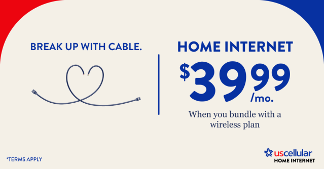 terryvw's tweet photo. Ditch cable ๐๐พ Home Internet for $39.99/mo. when you bundle with wireless, plus a 3-year price lock guarantee. Terms apply. #usccemp https://t.co/rJrSSqyds5 https://t.co/Y6U0MFu4Qg