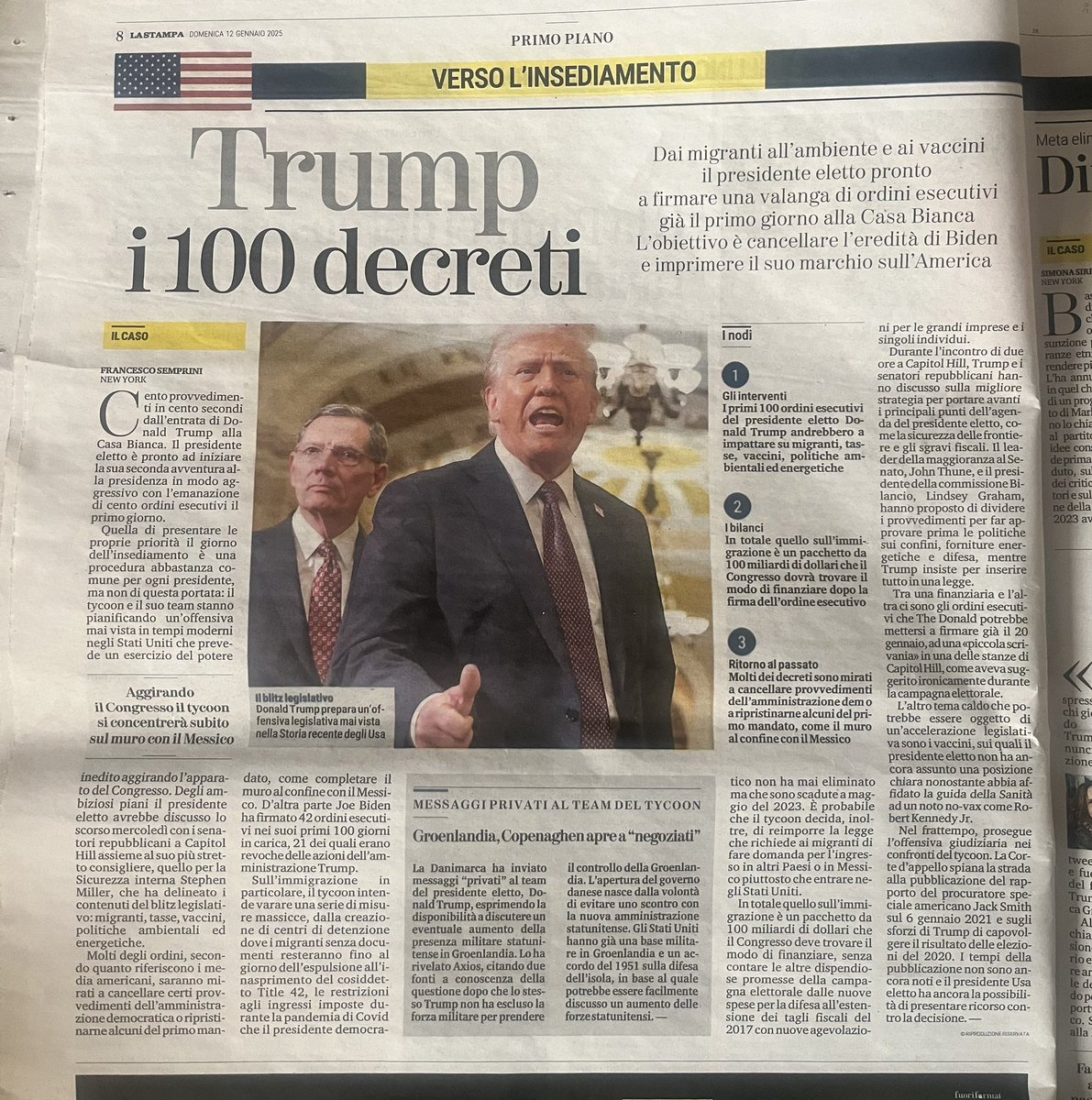 paoloangeloRF's tweet photo. #semprini”100provvedimenti in100secondi dall’entrata di #trump..
Quella di presentare le proprie priorità il giorno dell’ insediamento è una procedura abbastanza comune xogni presidente ma non di questa portata: il tycoon e il suo team stanno pianificando un’offensiva mai vista https://t.co/4OQMMrTG3j