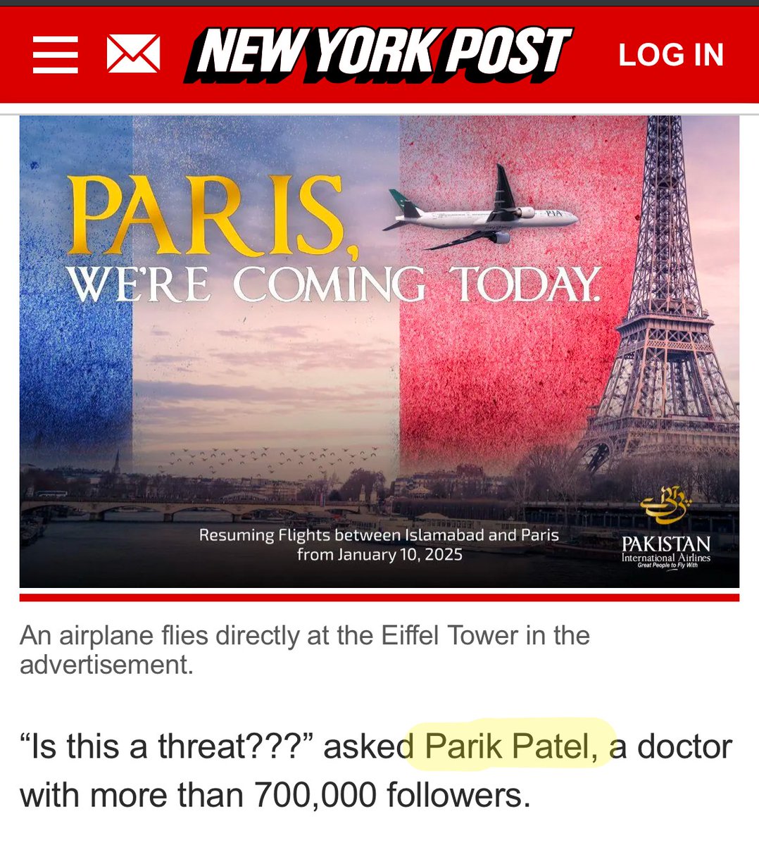 ChamathWarriors's tweet photo. The @nypost quotes Parik Patel, "a doctor with more than 700,000 followers" on the Pakistan airline controversy. I don't think they checked his credentials.

@ParikPatelCFA https://t.co/GfC2XAUOhm