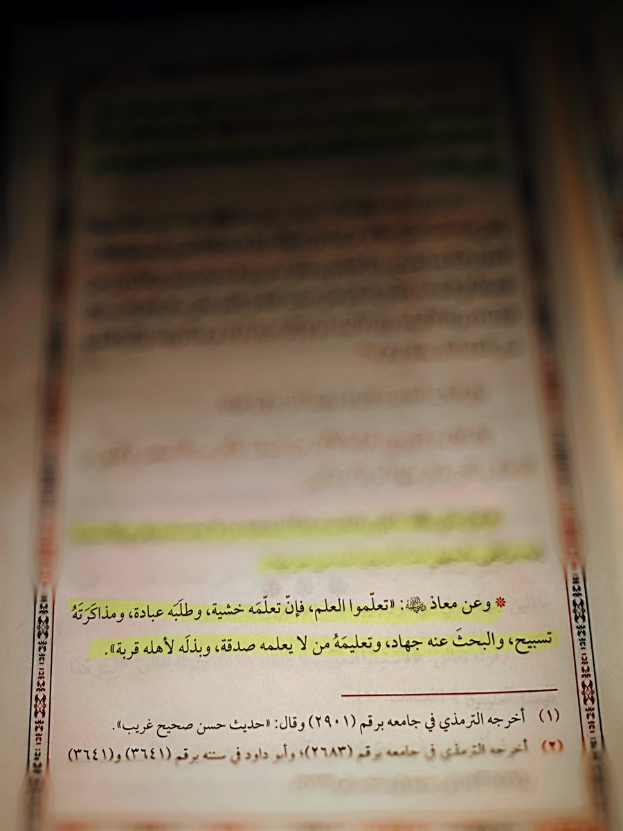 İlim öğrenin. Allah  için ilim öğrenmek haşyettir. Talep etmesi ibadettir. Müzakeresi tesbihtir. Araştırması cihâddır. Bilmeyene öğretmek sadakadır. Ehline ulaştırmak yaklaşma (sebebi)dir.

Muaz bin Cebel 
رضي الله عنه