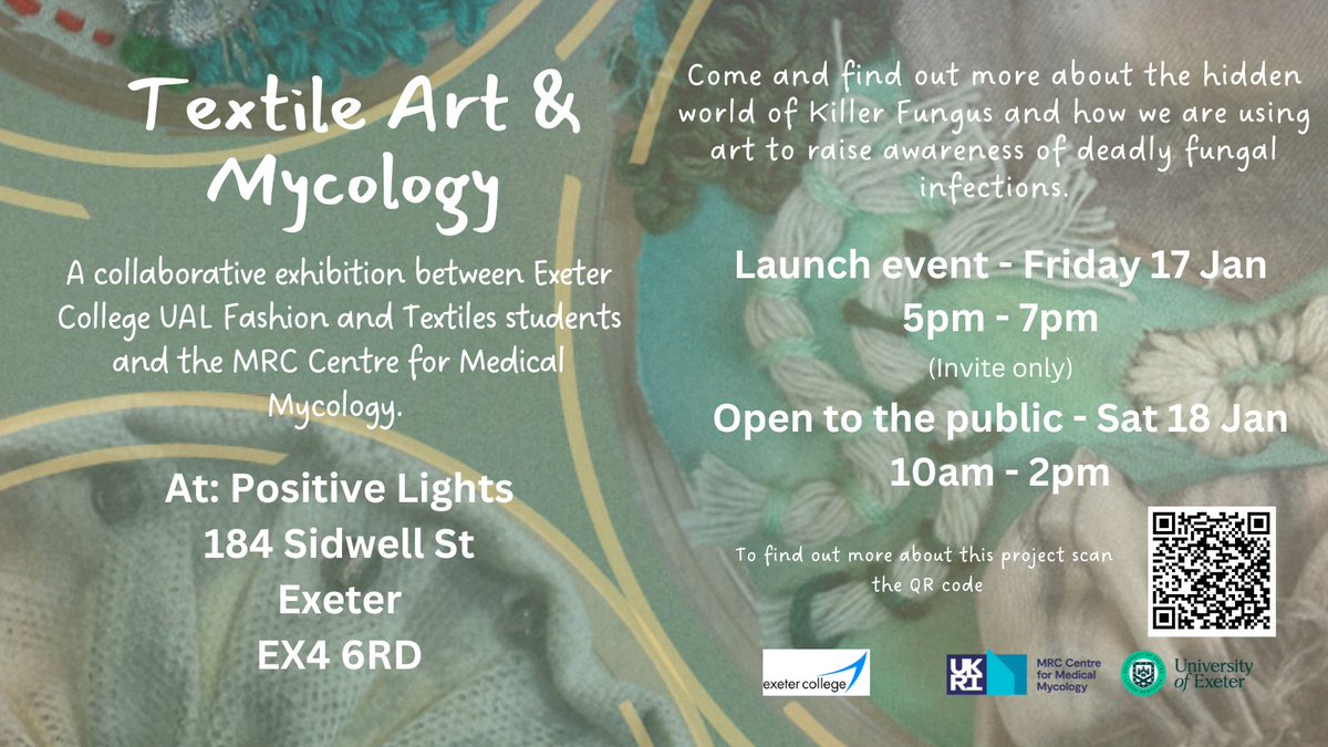 MRC Centre for Medical Mycology (@mrccmm) on Twitter photo Do you want to see what happens when medical mycology meets textile design? Come along to view our exciting collaboation with <a href="/ExeterCollege/">Exeter College</a>, this weekend in #Exeter city centre. Do you want to see what happens when medical mycology meets textile design? Come along to view our exciting collaboation with <a href="/ExeterCollege/">Exeter College</a>, this weekend in #Exeter city centre.