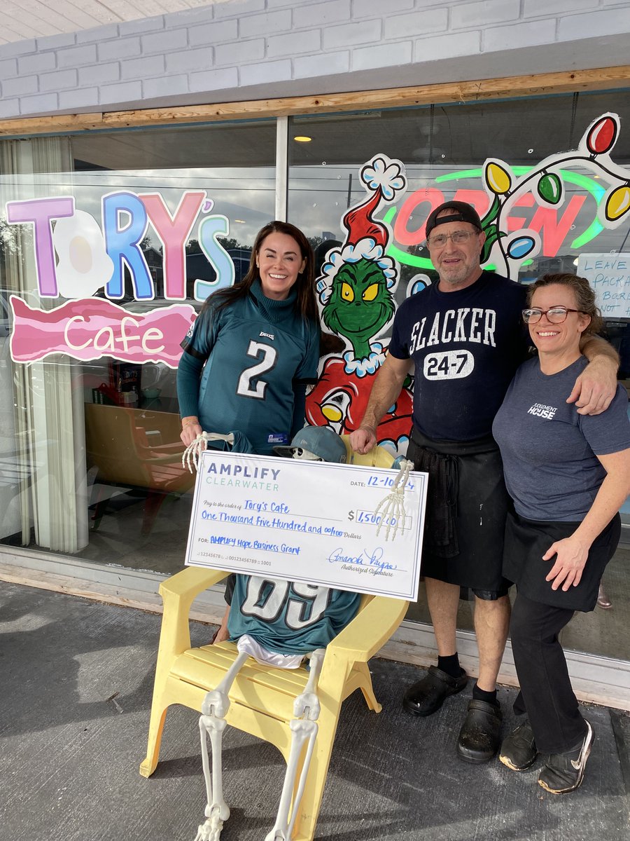 The AMPLIFY Clearwater Foundation was proud to present checks through the AMPLIFY Hope Business Grant to three incredible businesses in the same plaza, all impacted by the recent hurricanes: Tory’s Cafe, Willmer Barbershop, and All Around Pet Care.