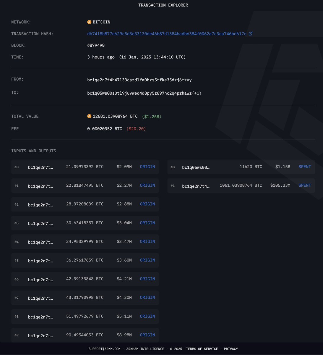 arkham's tweet photo. BILLIONAIRE BTC WHALE DEPOSITS $1B+ TO COINBASE

An address holding over $2.7B BTC deposited $1.05B BTC to Coinbase Prime this morning.

This address received the majority of its BTC between 9th and 11th September 2024, when BTC price was between $54K and $57K.

Wallet address: bc1qe2n7t4h47l33cazdlfa0hzs5tfke35dzj6tzuy