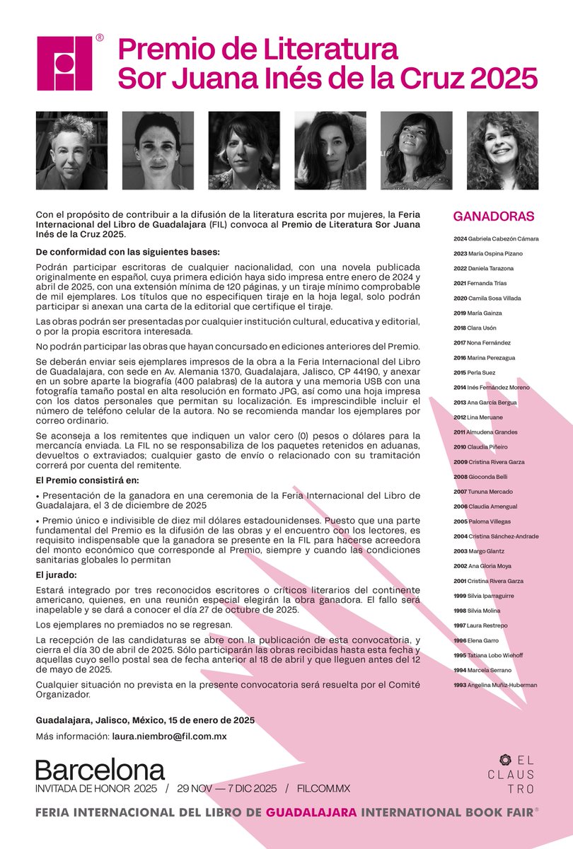 📖 Convocatoria para el Premio de Literatura Sor Juana Inés de la Cruz 2025

🖊 Escritoras de cualquier nacionalidad pueden participar con una novela publicada originalmente en español entre enero de 2024 y abril de 2025. Este prestigioso galardón, posible gracias a la