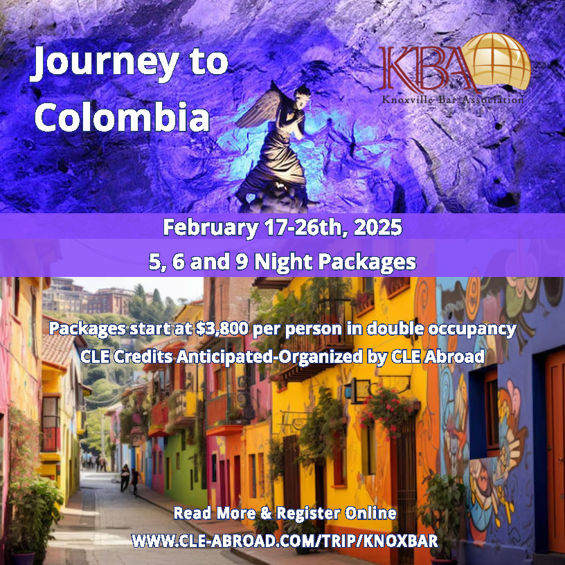 Knoxville Bar Association (@knoxbar) on Twitter photo 🌍 Experience Colombia with the Knoxville Bar Association! 🇨🇴 🇨🇴
📌 Key Details:
📧 Contact CLE Abroad at team@cle-abroad.com or call (858) 707-7887.
Don’t miss this extraordinary chance to uncover the beauty and complexity of Colombia! 🌍 Experience Colombia with the Knoxville Bar Association! 🇨🇴 🇨🇴
📌 Key Details:
📧 Contact CLE Abroad at team@cle-abroad.com or call (858) 707-7887.
Don’t miss this extraordinary chance to uncover the beauty and complexity of Colombia!