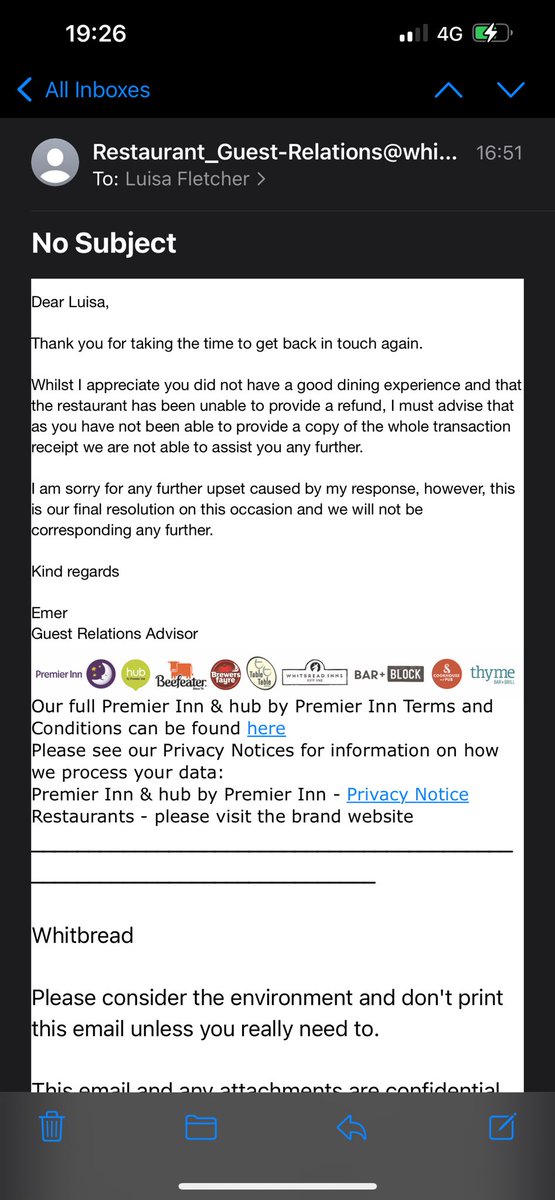 Loolu79's tweet photo. nothing quite like having to prove yourself after eating into THEIR restaurant that you paid £23.99 each for 4 of us when they had a booking system,  we orders in advance and paid deposits .. forgot us that’s normal it seems.. disgusted boycotting @brewersfayre @premierinn https://t.co/DWHJbWKRXX