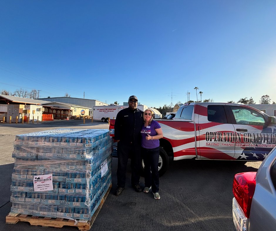 Operation Gratitude was able to make an additional two donations to local First Responders. In total we have been able to donate 12,000 hydration packs and 17,580 other products including snack items and protein bars.