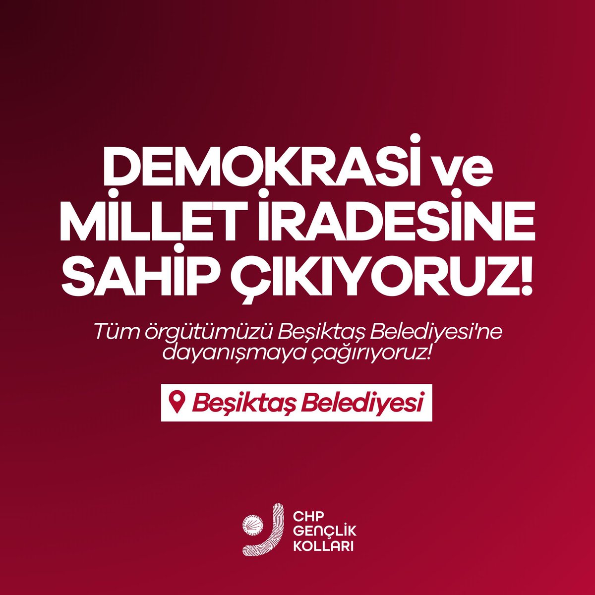DEMOKRASİ VE MİLLET İRADESİNE SAHİP ÇIKIYORUZ!

Tüm örgütümüzü Beşiktaş Belediyesi önüne dayanışmaya çağırıyoruz.

📍Beşiktaş Belediyesi