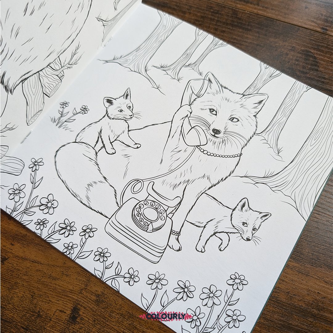 TryColourly's tweet image. 📞🐾 Talking Animals Colouring Book 🎨✨

Step into a world where animals come to life—in the most unexpected way—on the phone! 📚🐾

Illustrated by Amélie Legault. Grab your copy today! 🛒✨ #TalkingAnimals #ColouringFun #WhimsicalArt