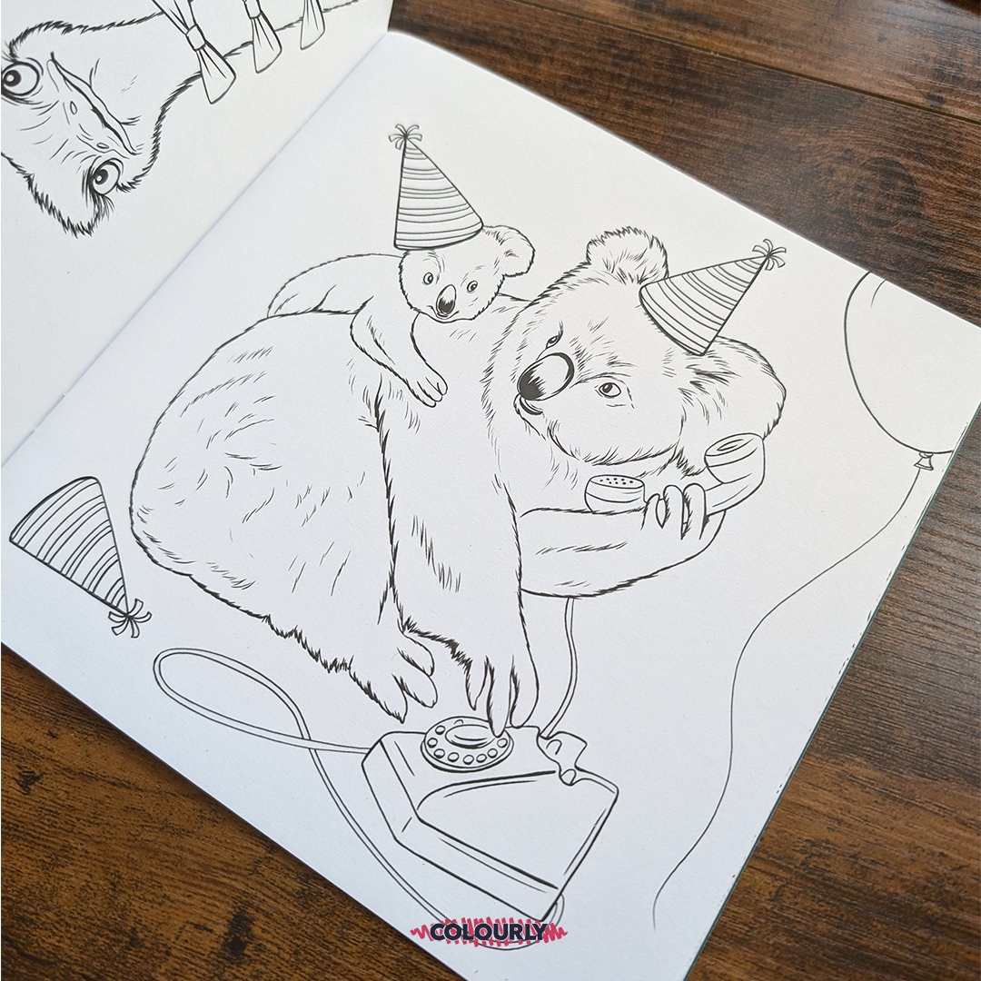 TryColourly's tweet image. 📞🐾 Talking Animals Colouring Book 🎨✨

Step into a world where animals come to life—in the most unexpected way—on the phone! 📚🐾

Illustrated by Amélie Legault. Grab your copy today! 🛒✨ #TalkingAnimals #ColouringFun #WhimsicalArt