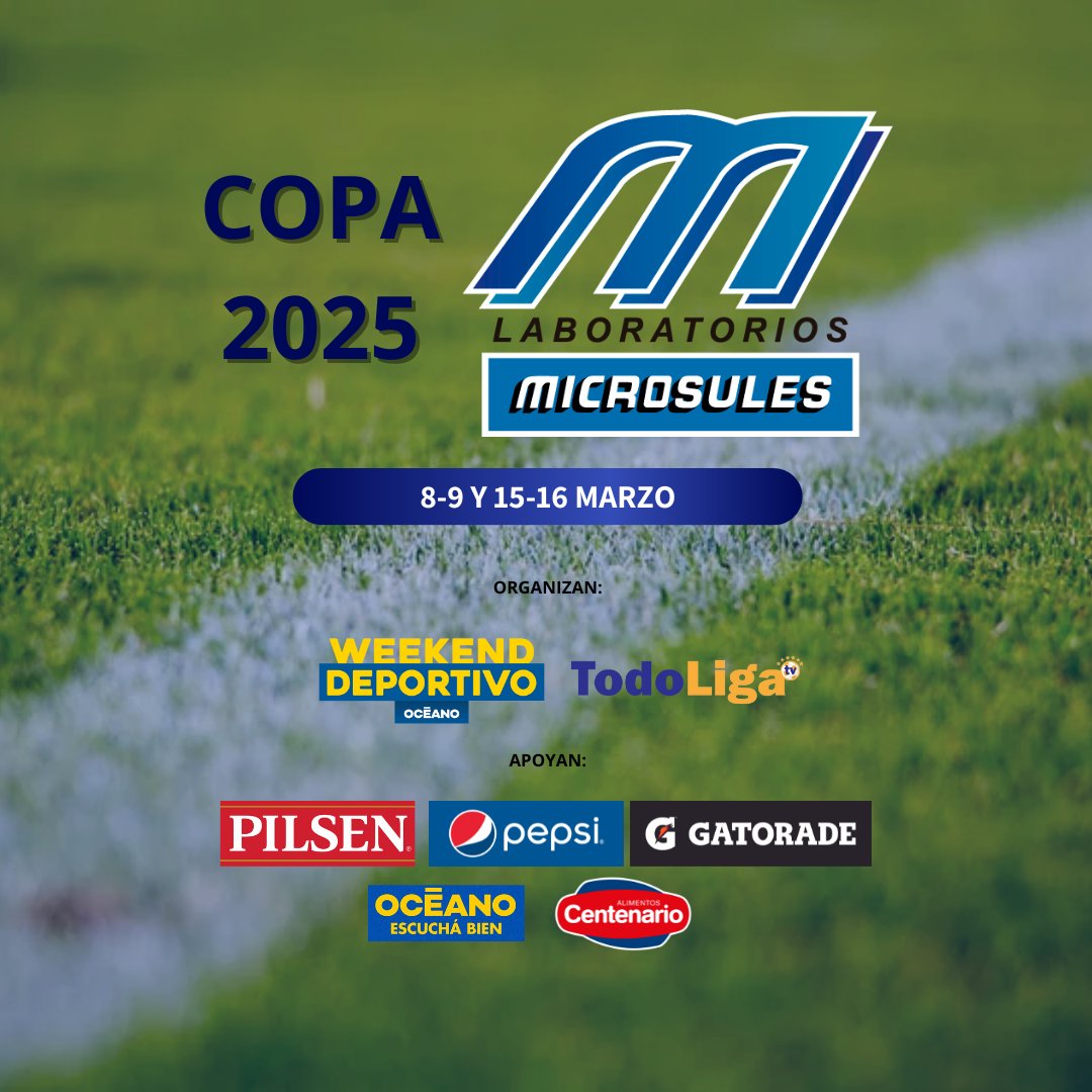 TodoligaTV's tweet photo. 🔜 ¡Se viene la #CopaMicrosules 2025! ⚽️
🗓️ 8-9 y 15-16 marzo
📍 Complejo Microsules
🏆 Cuadrangulares de Mayores, Presenior, Reserva, +40, Sub 20 y Sub 16.
🟩 INSCRIPCIONES ABIERTAS
Comunicate:
📲 094 428 303
💻 todoliga@gmail.com
Organizan: @TodoligaTV y @WeekendDepUy https://t.co/bFYSTtsI3h