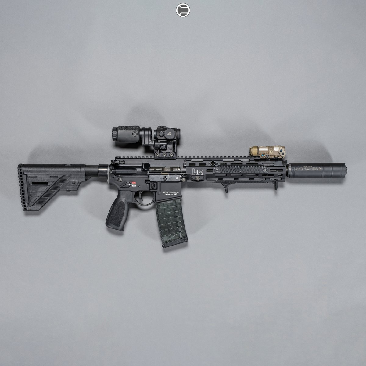 RailScales QTR-LT Stop, Karve M-LOK Hand Stop, HTP XOS-H Dragon Texture M-LOK Scale, HTP XOS-W Dragon Texture M-LOK Scales, CSMR Button Apex Style | Heckler and Koch / HK-USA 11" 5.56 MR556 A4 SBR, Aimpoint USA Micro T-2 RDS & 3X-P Magnifier on Spuhr RDF20225K Mount, B&T USA MARS 5.56 QD Suppressor w/ MARS 5.56 Flash Hider, L3Harris NGAL Laser, KAC Aimpoint Micro Battery Cap.