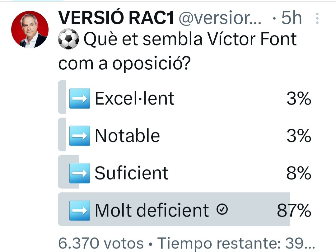 imo671's tweet image. Font, deixa-ho còrrer. Ni amb el massatge d'avui dels teus amics de rac1 ets capaç de capgirar la situació. Tens el dó de la inoportunitat. Força Barça! 💙❤️