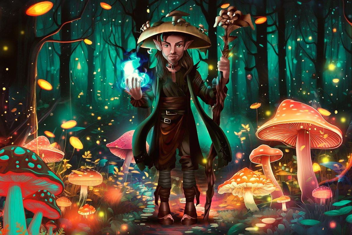 hangirl68's tweet photo. Just wrapped up another commission! A mystical elf druid amidst an enchanting forest of glowing mushrooms and vibrant lights. If you're looking for custom character art or detailed scenes, my commissions are open #artcommission #digitalart #characterdesign #fantasyart https://t.co/pkOYNrqIGF