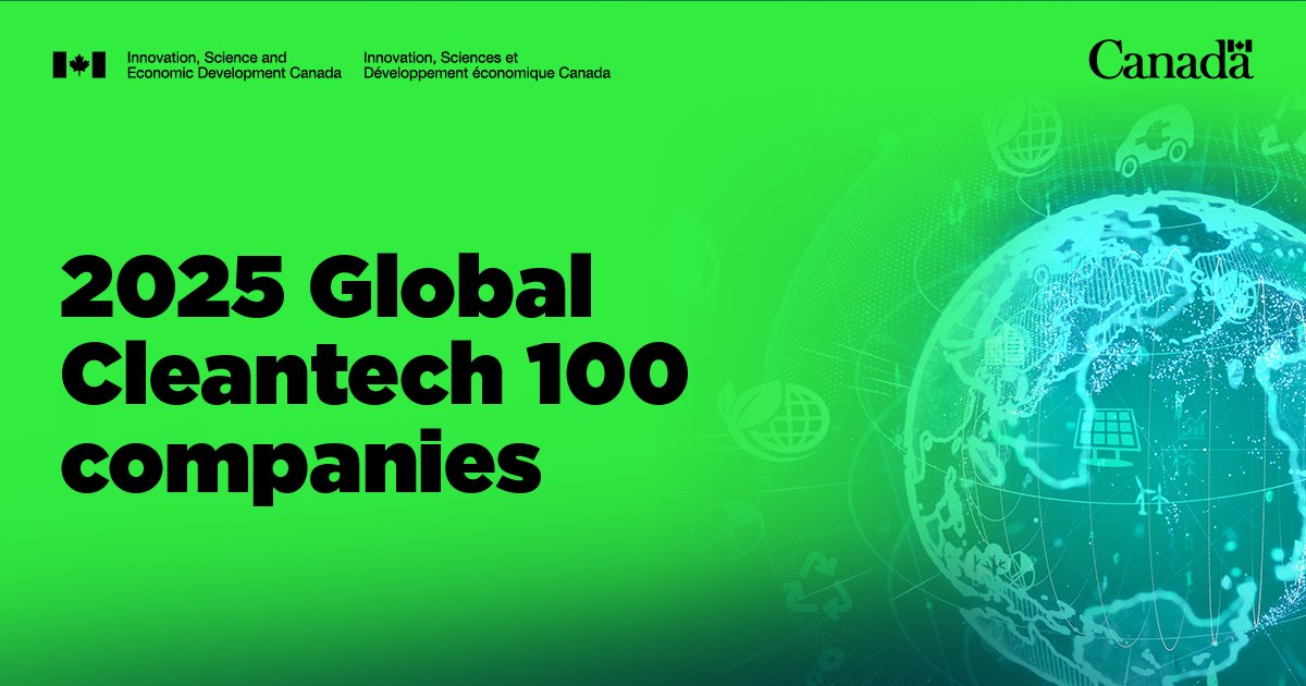 ISED (@ised_ca) on Twitter photo (1/2) Congrats to the 9 Canadian companies featured on the <a href="/cleantechgroup/">Cleantech Group</a> 2025 Global #CleanTech 100 list! ⬇️
They’re driving greener innovations, helping Canada reach its #NetZero goals.
#GCT100 (1/2) Congrats to the 9 Canadian companies featured on the <a href="/cleantechgroup/">Cleantech Group</a> 2025 Global #CleanTech 100 list! ⬇️
They’re driving greener innovations, helping Canada reach its #NetZero goals.
#GCT100