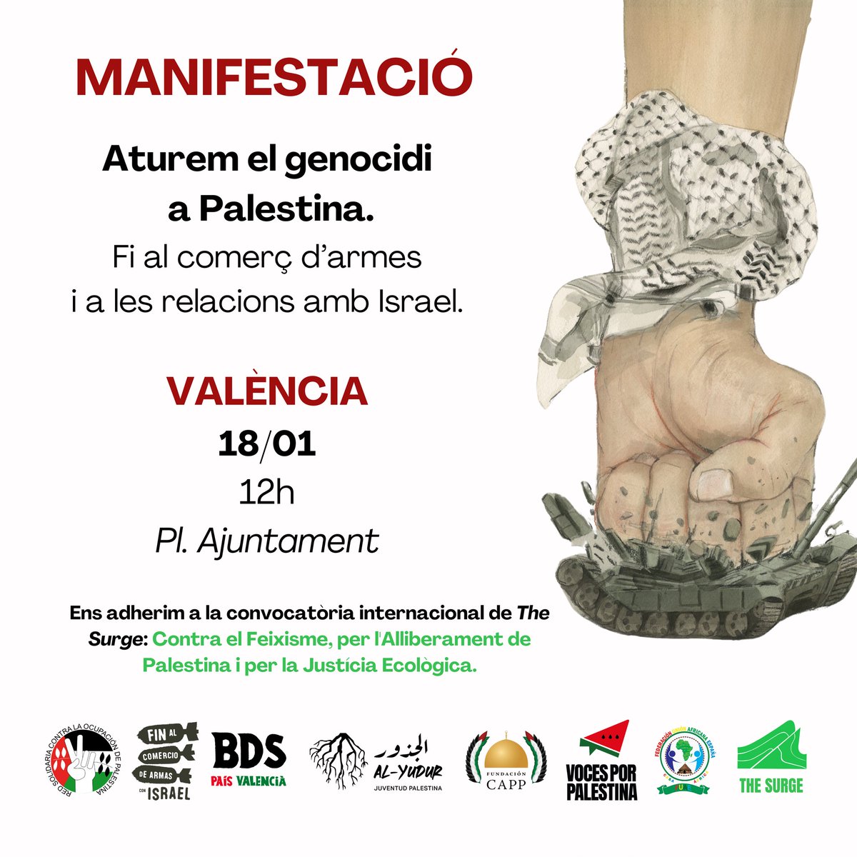 MareasCiudadana's tweet photo. Palestina 🇵🇸 La @RESCOP1 convoca en 30 ciudades del Estado Español a las manifestaciones   internacionales:
ALTO Al GENOCIDIO
❌Complicidad de gobiernos, empresas y comercio de armas con #Israel 
➡️MADRID 18-E
📍Cibeles-Plaza de España 18h
➡️BCN 18-E
📍12h. Jardinets de Gràcia https://t.co/ET7gAfevep