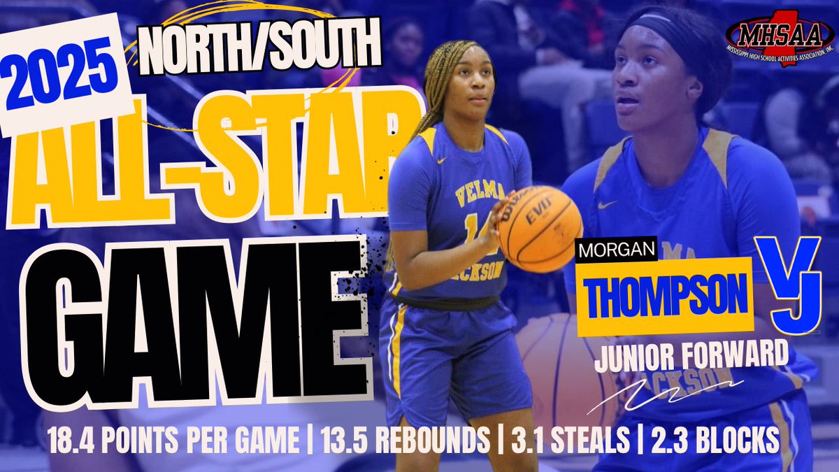 CONGRATULATIONS to our very own, Morgan Thompson on being selected to play in the 2️⃣0️⃣2️⃣5️⃣ North/South All-Star Game. The game will held Saturday, March 15th at A.E. Wood Coliseum on the campus of Mississippi College. We are SO proud of you! 💙💛🏀