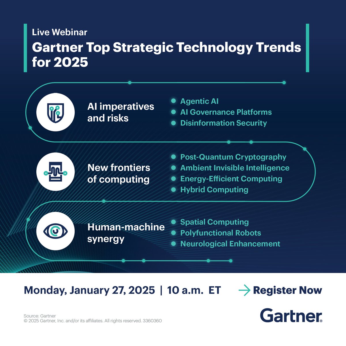 What's coming this way? Navigating disruptions and socio-economic trends is challenging, but CIOs must focus on the future to ensure long-term success. Join <a href="/Gartner_inc/">Gartner</a>'s webinar to learn the top strategic technology trends: gtnr.it/3W6i9iH

#GartnerIT #CIO #Strategy