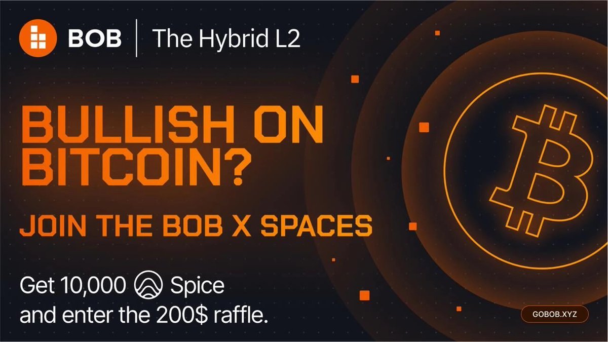 Bantr_fun's tweet photo. Are you bullish on Bitcoin? Let’s talk!

Join X Space with @build_on_bob’s co-founder on 22 Jan, 1:30 PM UTC

A secret code will drop LIVE. Use it to complete the campaign!

🎁 Win 10k Spice Points &amp; a share of $200 USDC.

👉 Join here: https://t.co/muJf9ebPDZ https://t.co/ctoyuUNtOW