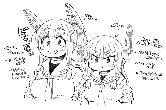 🌟艦娘百景🌟69 ぽちゃ雲さんとぷに雲さん
きゃら設定 