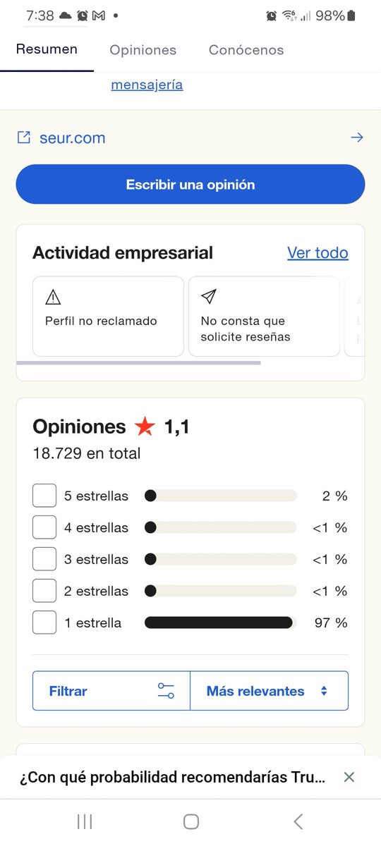 Roipalmas's tweet photo. @SEUR fue en este país una empresa conocida y respetada.

Ahora solo es conocida

Os invito a buscar opiniones en Internet o en RRSS y veréis que están dándolo todo para poner de acuerdo a todo el mundo. Por mal? Por supuesto!

#escandalazo https://t.co/mY85vFDC8O