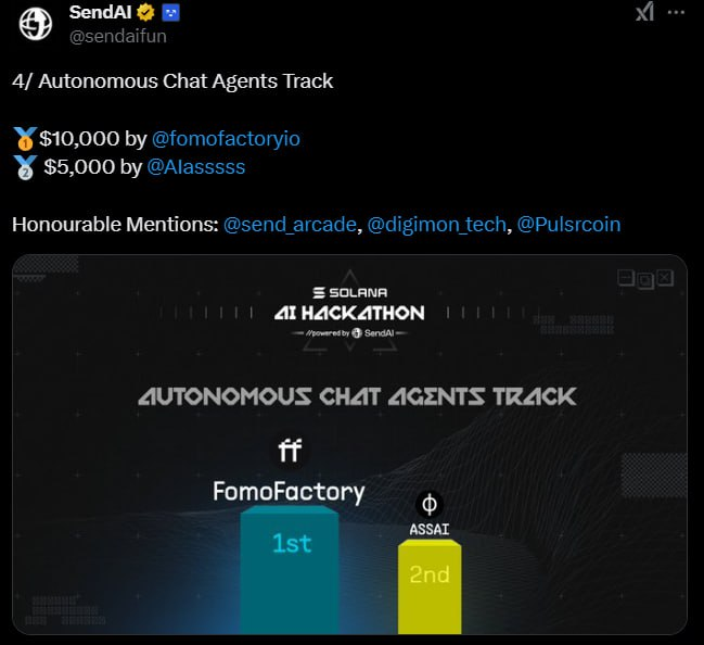 CriptoGemas_R4H's tweet photo. Novedades sobre el proyecto de @AIasssss, han quedado en SEGUNDO lugar en el Solana AI Hackathon organizado por @sendaifun. 

Listados recientemente en #Gate, pero han anunciado que se vienen listados próximamente.

El token $ASSAI se ha recuperado bastante rápido con la caída del mercado, no descartamos que siga teniendo la tendencia alcista!

Siempre #DYOR