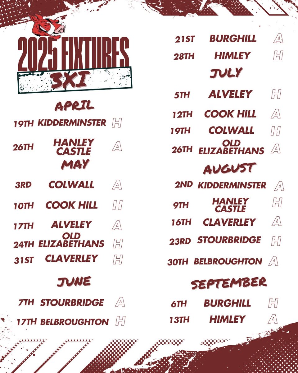 BoarsCricket's tweet photo. 2025 Fixtures are LIVE📆#uptheboars🐗 https://t.co/clfuV8v1d9