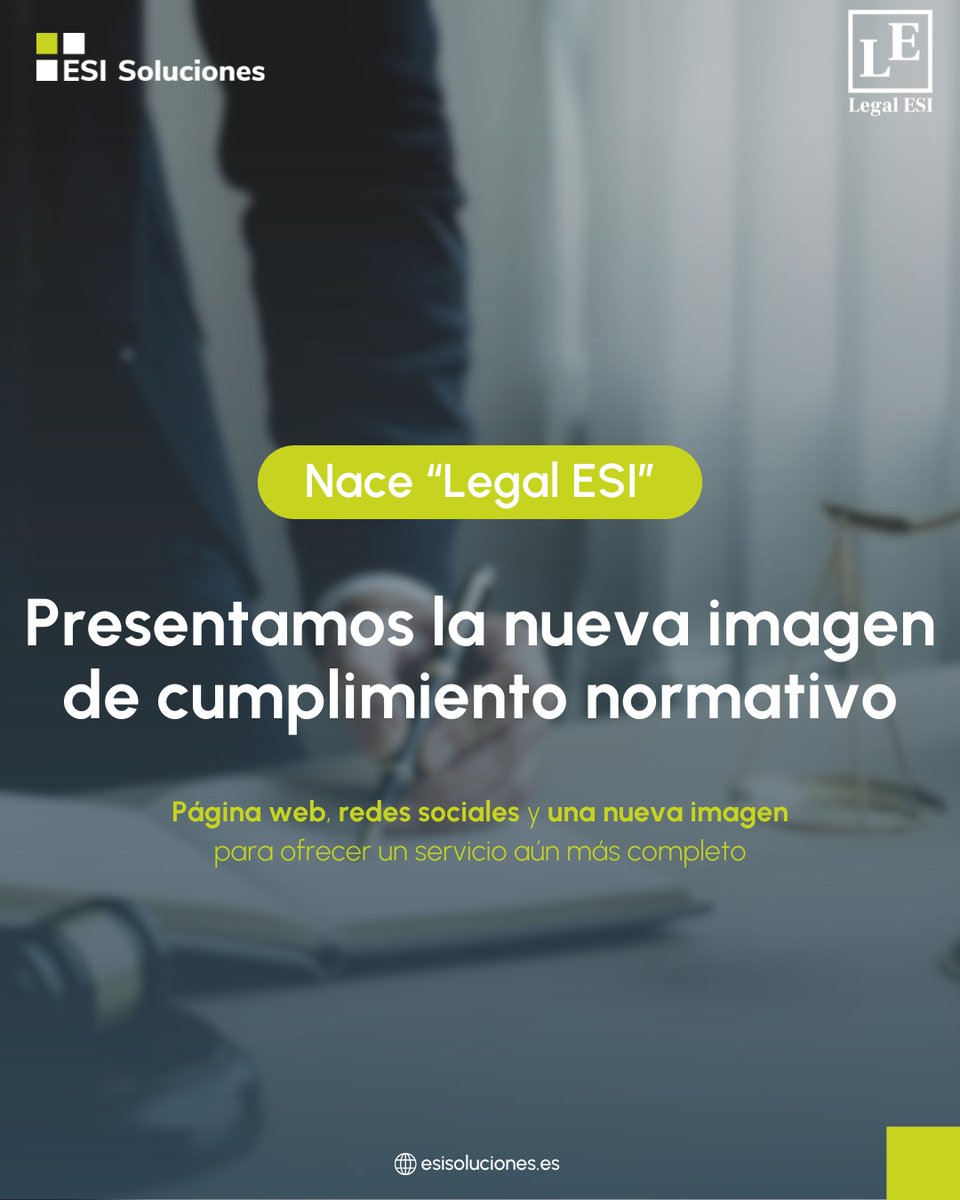 ¡Legal ESI es una realidad! ⭐

Después de más de 23 años escuchando y adaptándonos a vuestras necesidades, presentamos Legal ESI: nuestra nueva marca enfocada en el cumplimiento normativo para empresas.

Nueva web: 👉 legalesi.es
LinkedIn ➡️ linkedin.com/company/legal-…