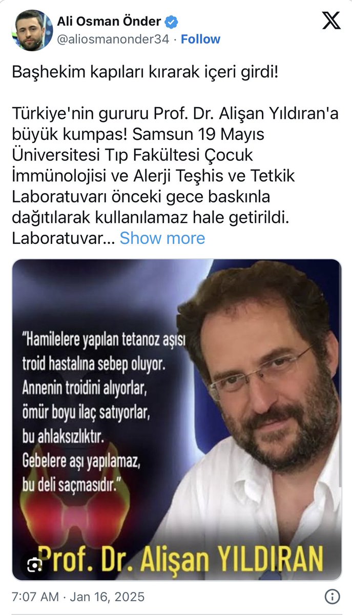 “Neden ana akım medya bunu haber yapmıyor?” diye sormayın.
Asıl soru şu: Neden Prof. Alişan Hoca’nın laboratuvarı basıldı? Neden kapılar kırıldı, malzemeler boşaltıldı?

Sağcısı, solcusu, hacısı, hocası, şu’cusu, bu’cusu… Hepsi bir yere bağlı! Tıpkı COVID “plandemisi” gibi, her