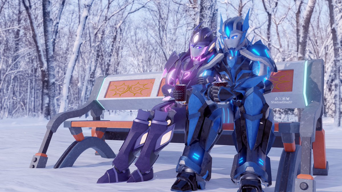 "I know you got a lot on your mind Cal, be patient you'll figure it all out" - Two friends enjoying Hot Chocolate

Had a lil snow fall recently &amp; it melted in an hour, so I had to make a snow inspired render! #Robot #Knight #Blender3d #b3d #Blender