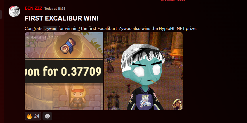 A Hypio was given away (generously donated by Hypio OG <a href="/GuthixHL/">Guthix 🫵</a>) on <a href="/playcambria/">Cambria</a>. Very cool project building a game like on-chain runescape type beat. Congrats to Zywoo

Yi Yio