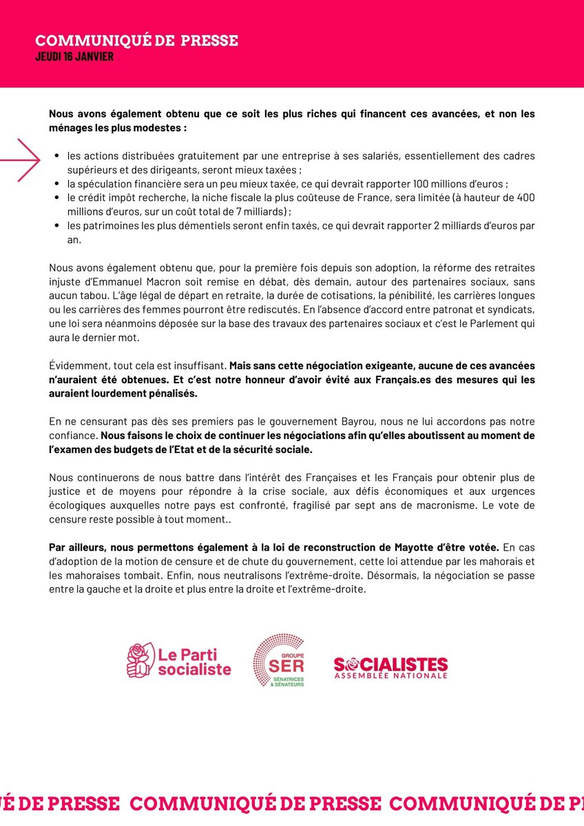 partisocialiste's tweet photo. 🔴"Une opposition qui arrache des victoires pour les Français•es" 

Nous avons conduit une négociation exigeante entre un gouvernement de droite et son opposition de gauche.  

Nous avons fait avancer notre pays et arraché des victoires pour les Françaises et les Français. https://t.co/xHAWkgZo0G