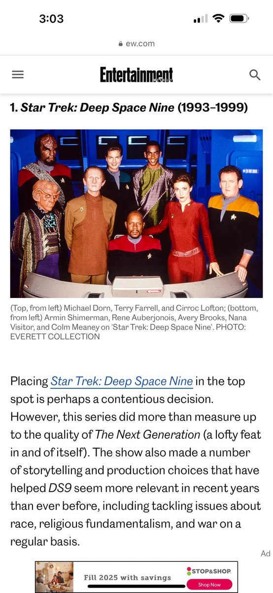 So grateful and proud to be apart of my Star Trek family and Congratulations to everyone involved with Deep Space 9!