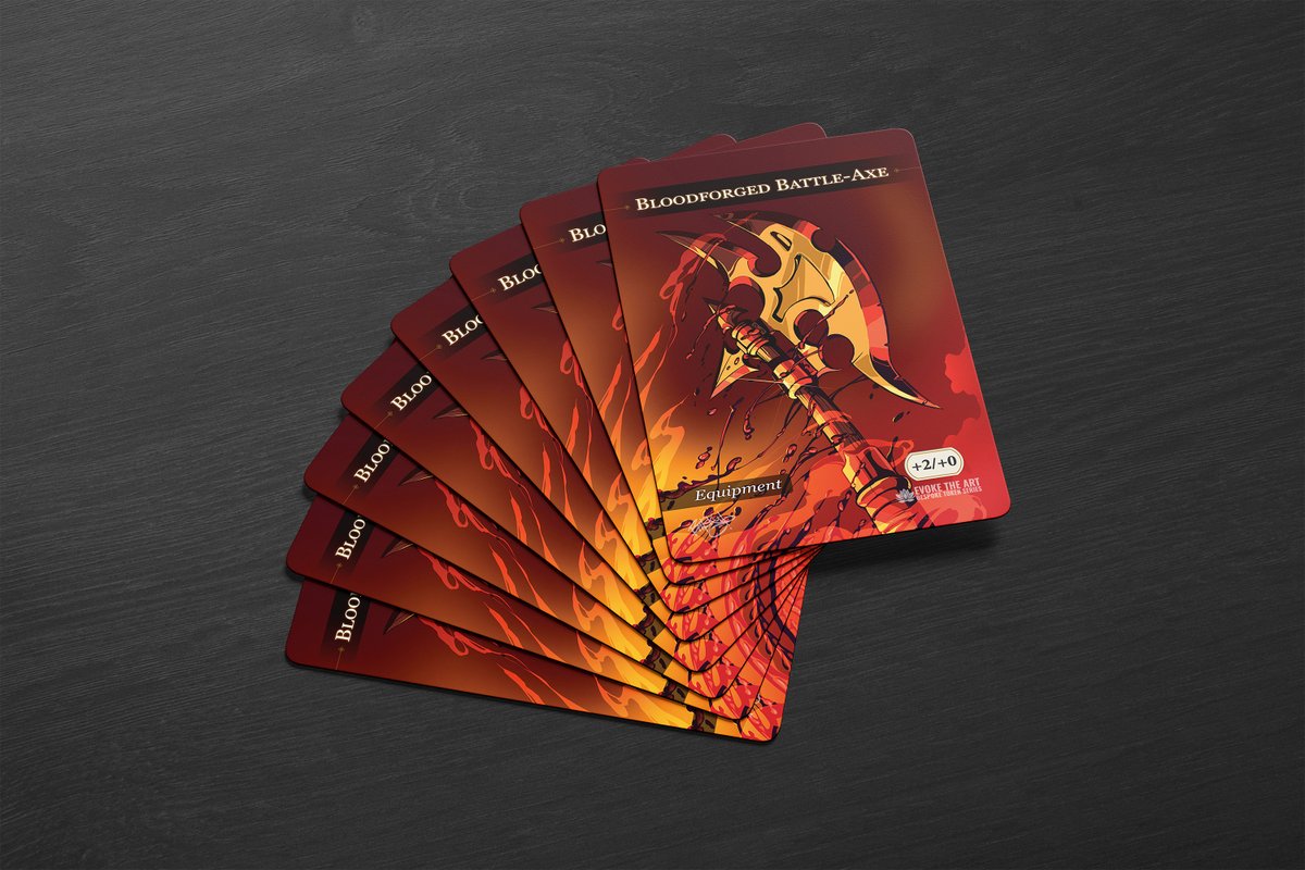 Enhance your gameplay with the Bloodforged Battle-Axe Token Pack! This set includes 8 premium tokens, each designed to reflect the card's unique ability to generate multiple token copies.

Now available in our Etsy Store.
🎞 evoketheart.com