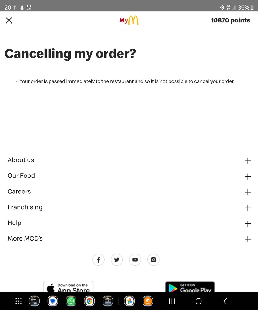 Nomisa1980's tweet photo. @McDonalds @McDonaldsUK I can't believe you can't cancel an order seconds after placing it. What a joke. And you charge me extra to deliver it. It's £10 to deliver a f*king McDonald's. I can get a pub lunch for 4 for less, and most people can't afford it. #cancelmyfood https://t.co/p0mZtujMUx