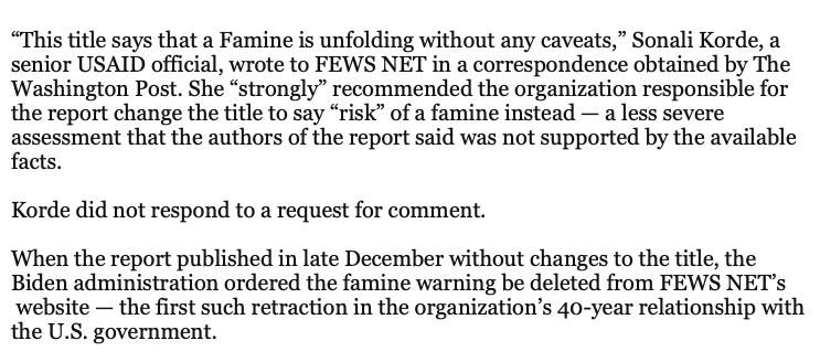 New report on the controversy within the Biden administration over the retraction of a U.S.-funded  report warning of famine in northern Gaza that was ordered to be deleted