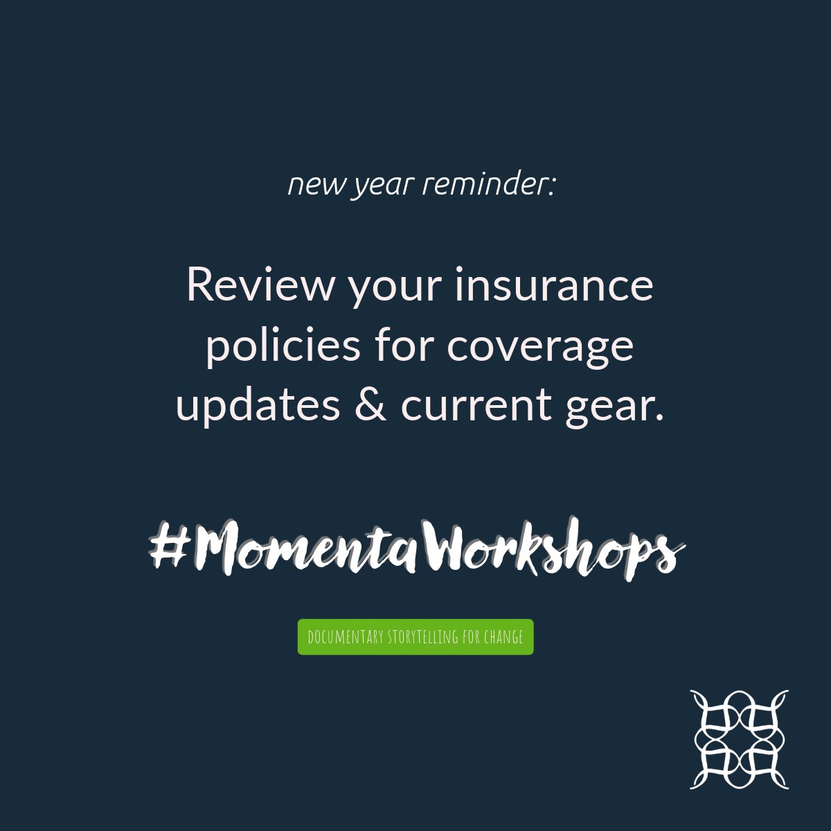 All this month, we'll be sharing #smallbiz tips to help get you and your business prepped for a financially successful new year. Good luck and remember: you got this!

#momentafamily #PhotoBizSkills #bizskills #photojournalism #freelance #MomentaWorkshops #insurance #policy