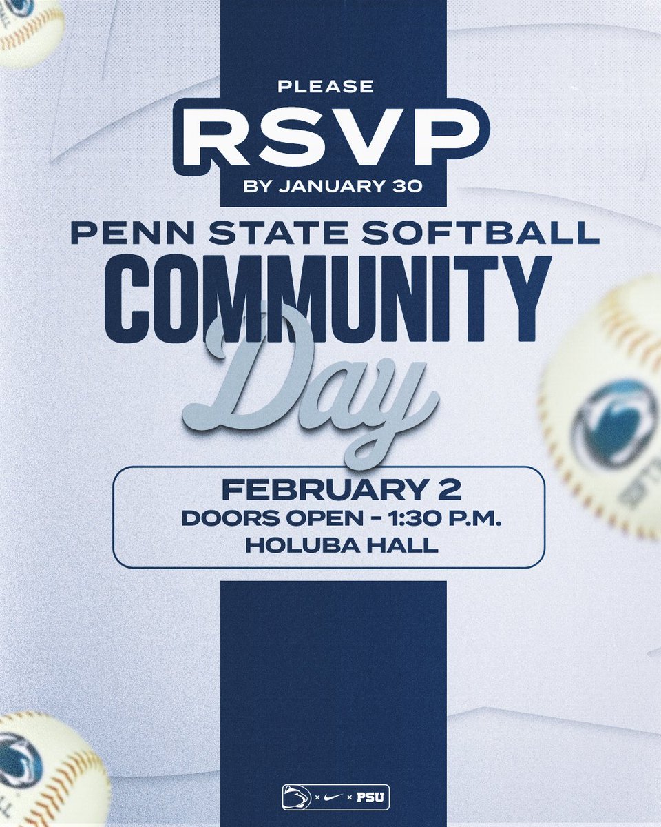 Your FIRST LOOK at the 2025 Penn State softball team is right around the corner‼️

Visit gopsu.us/SBCommunityDay…  to RSVP for Community Day on February 2! There will be pizza, games, autographs and MORE💙🤍

#WeAre | #NextStop
