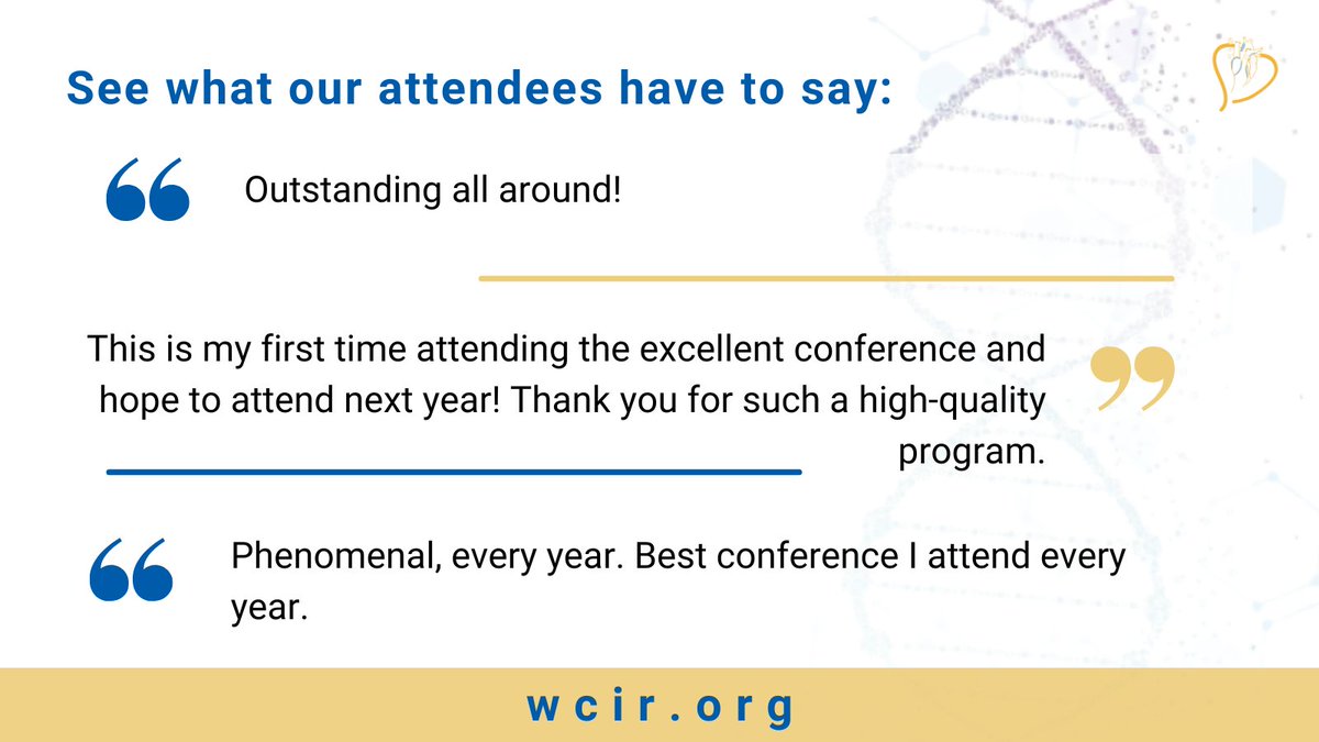WCIRDC's tweet image. The 22nd Annual WCIRDC was a resounding success, attracting 600+ participants from around the globe and garnering rave reviews for its educational content and scientific soundness! A huge thanks to all participants, faculty, & commercial supporters who contributed to #22WCIRDC.