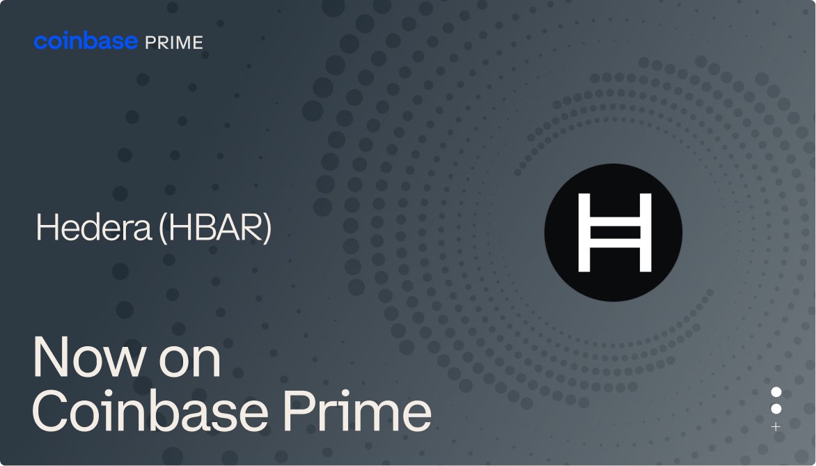 Hedera (HBAR) is now available for custody on Coinbase Prime! brnw.ch/21wQ3Gs.

Availability of this asset may be restricted based on custodian entity and customer jurisdiction.