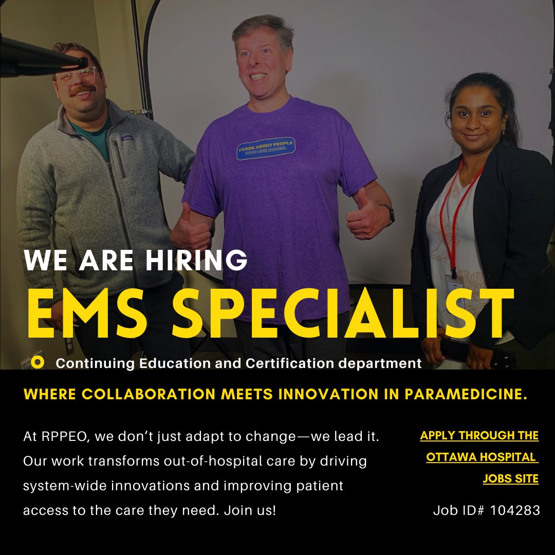 Regional Paramedic Program for Eastern Ontario (@rppeo) on Twitter photo We're hiring a part-time EMS Specialist. To learn more and apply, visit The Ottawa Hospital Career Opportunities page and search for Job Posting Number 104283. We're hiring a part-time EMS Specialist. To learn more and apply, visit The Ottawa Hospital Career Opportunities page and search for Job Posting Number 104283.