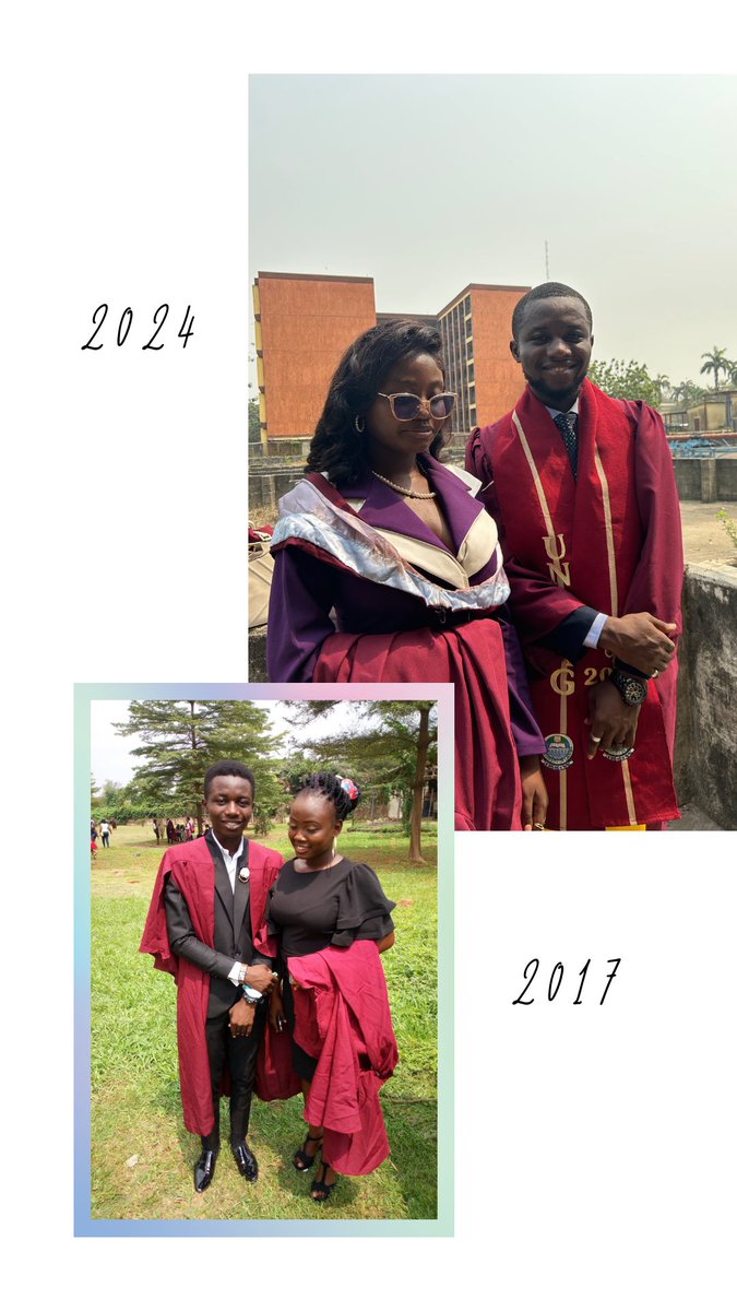 EstherAdeola20's tweet photo. Graduated yesterday with my friend of 17 years, @Eze_Isaac12! 🥳

He earned a First Class in Civil Engineering. 🫡

We had so much fun reminiscing and recreating some of our matriculation pictures. 🥹 https://t.co/sPpV5IdvmV