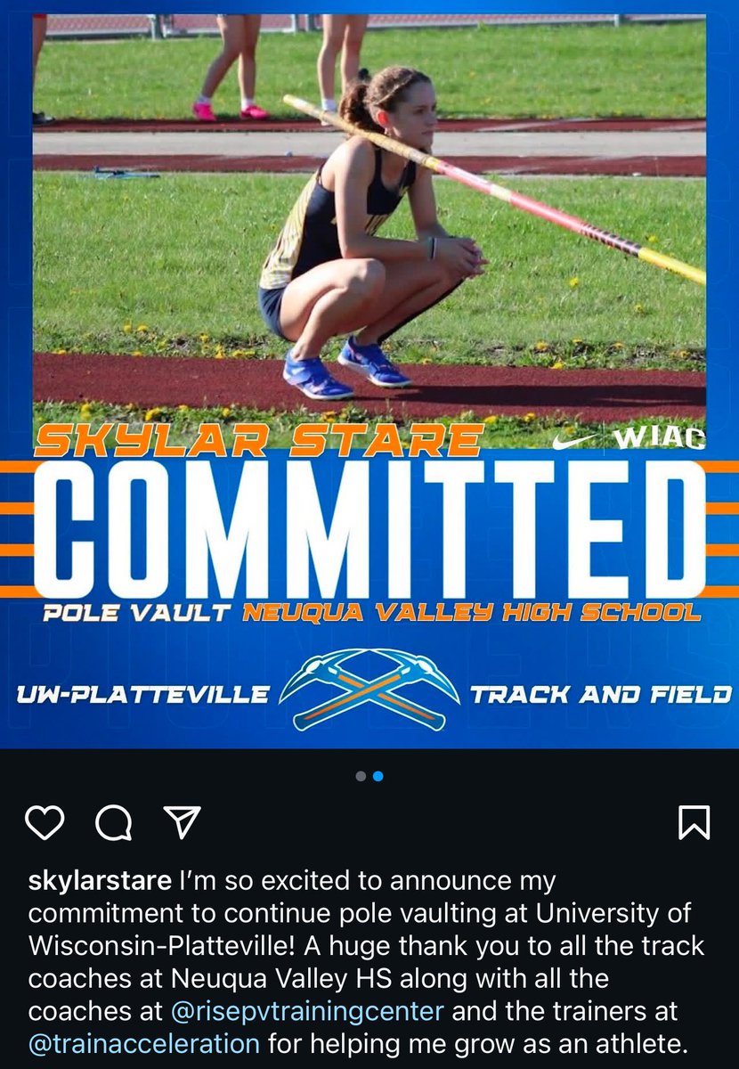 Joining her brothers <a href="/uwp_pioneers/">UW-Platteville Athletics</a> to Pole Vault <a href="/UWPlattTrackXC/">UW-Platteville Track/XC</a>!  Let’s GO Skylar!  <a href="/g_stare5/">Garrett stare</a> <a href="/StareCarter/">Carter Stare</a> <a href="/bstare_5/">Brandt Stare</a> <a href="/UWPlattFootball/">UW-Platteville Football</a>