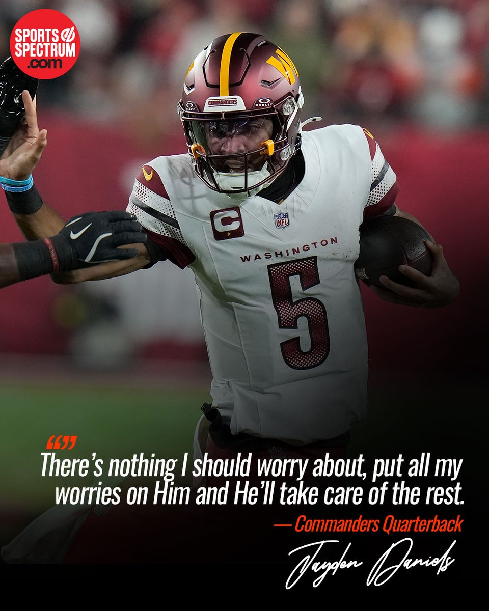 Sports_Spectrum's tweet photo. Commanders rookie QB Jayden Daniels puts his "trust in the Lord God.'" 

For more of his story, check out our website 👇
https://t.co/m3wX0NJJMv https://t.co/JeZwuobPLo